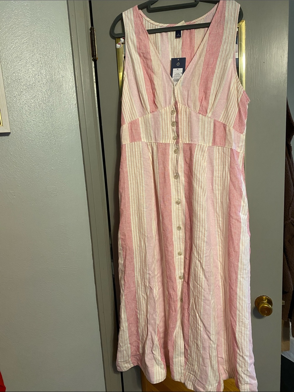 Universal Thread Pink and White Striped Button-Front Maxi Dress